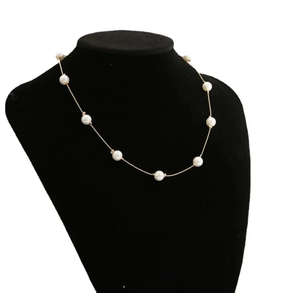 NEW BIG LARGE SIMPLE TRENDY PEARL GOLD CLAVICLE CHOKER CHAIN NECKLACE - Picture 3 of 3